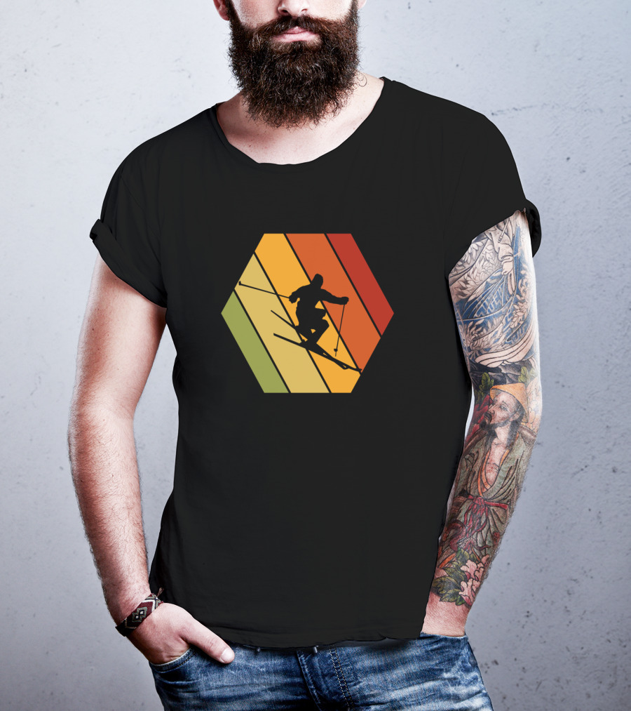 Retro Vintage Skiing Hexagonal T-Shirt
