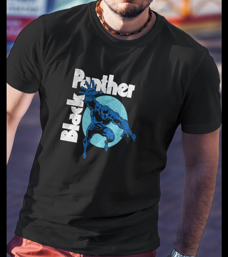 Marvel Black Panther Blue Heroic Pose Circle T-Shirt
