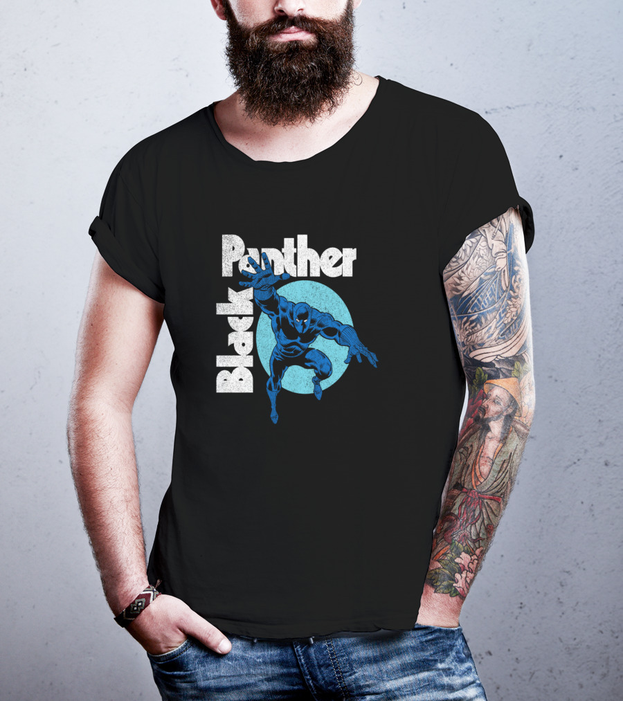 Marvel Black Panther Blue Heroic Pose Circle T-Shirt
