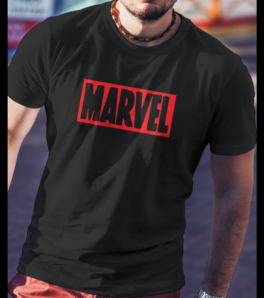 Marvel Brick Logo Red And Black T-Shirt