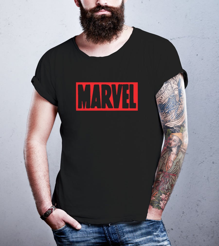 Marvel Brick Logo Red And Black T-Shirt