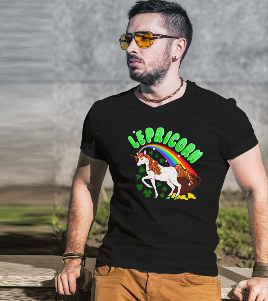 Lepricorn St Patricks Day Unicorn Rainbow Clover Pot Of Gold T-Shirt