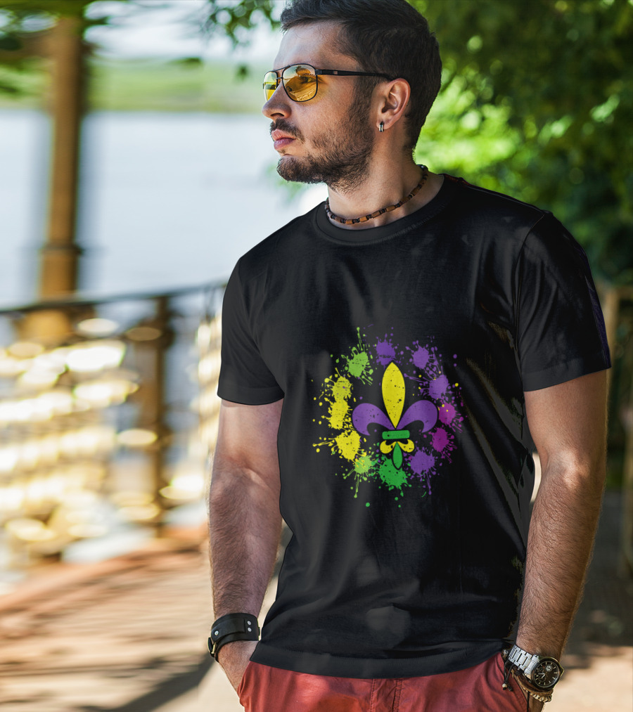Fleur De Lis Mardi Gras Colors Paint Splatter Vintage T-Shirt