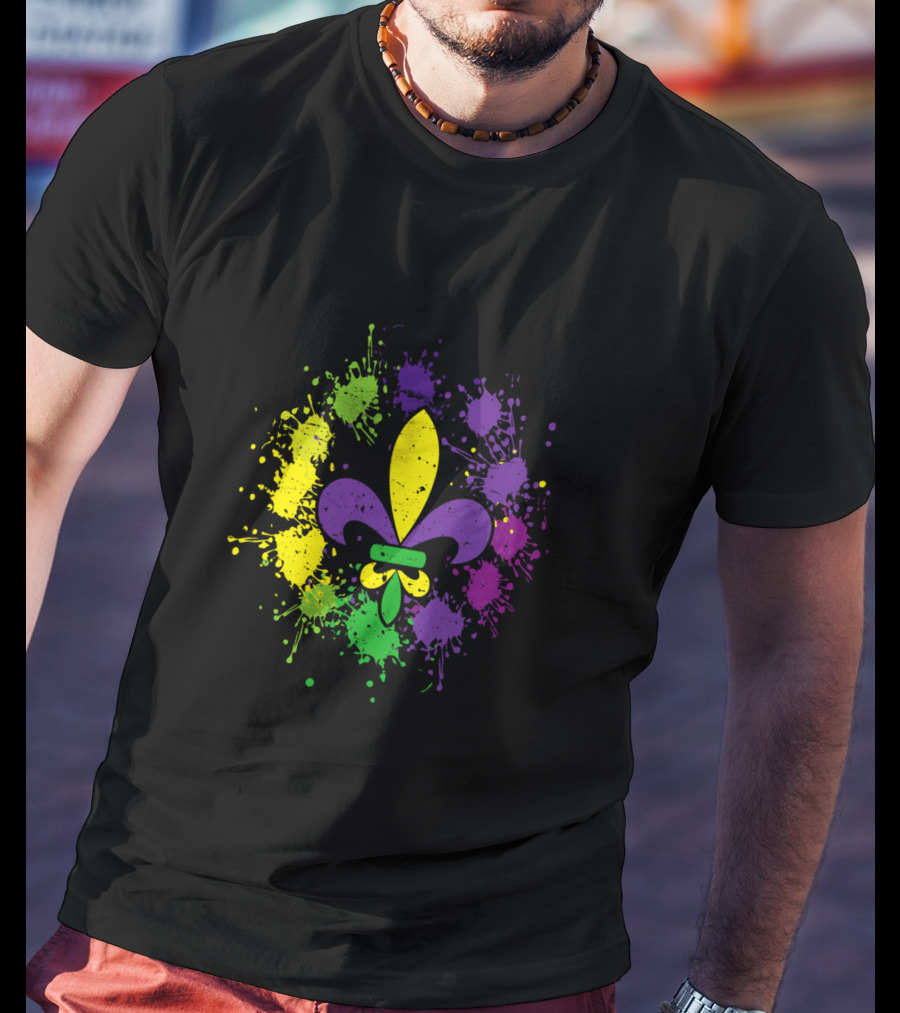 Fleur De Lis Mardi Gras Colors Paint Splatter Vintage T-Shirt