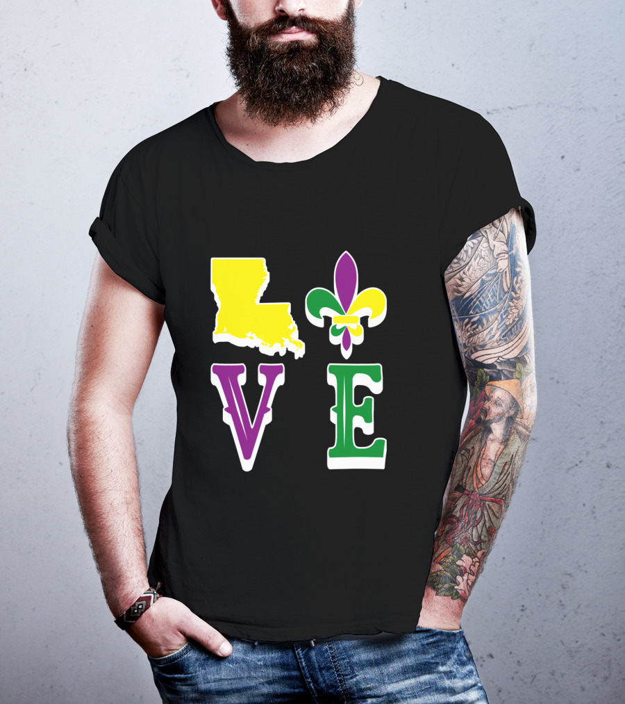 Love Louisiana Mardi Gras Map Fleur-de-Lis T-Shirt
