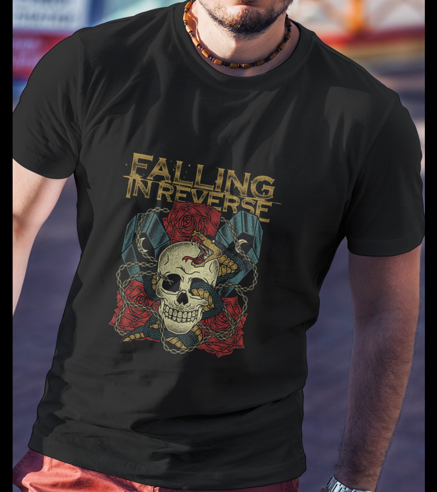 Falling In Reverse Skull Snake Roses Coffins Merchandise T-Shirt