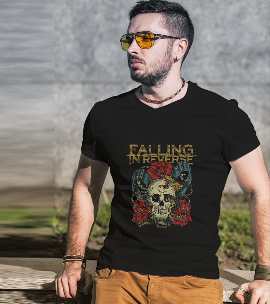 Falling In Reverse Skull Snake Roses Coffins Merchandise T-Shirt