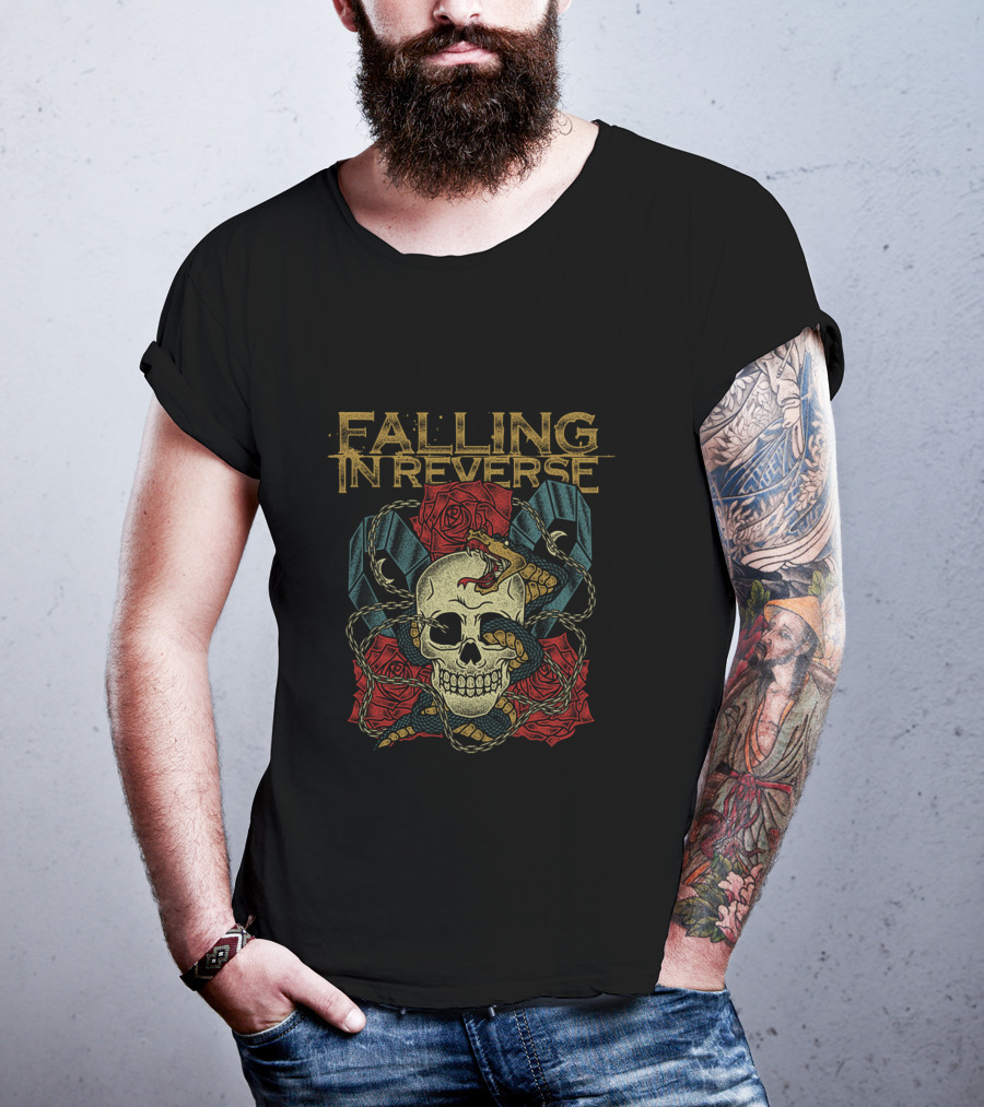 Falling In Reverse Skull Snake Roses Coffins Merchandise T-Shirt