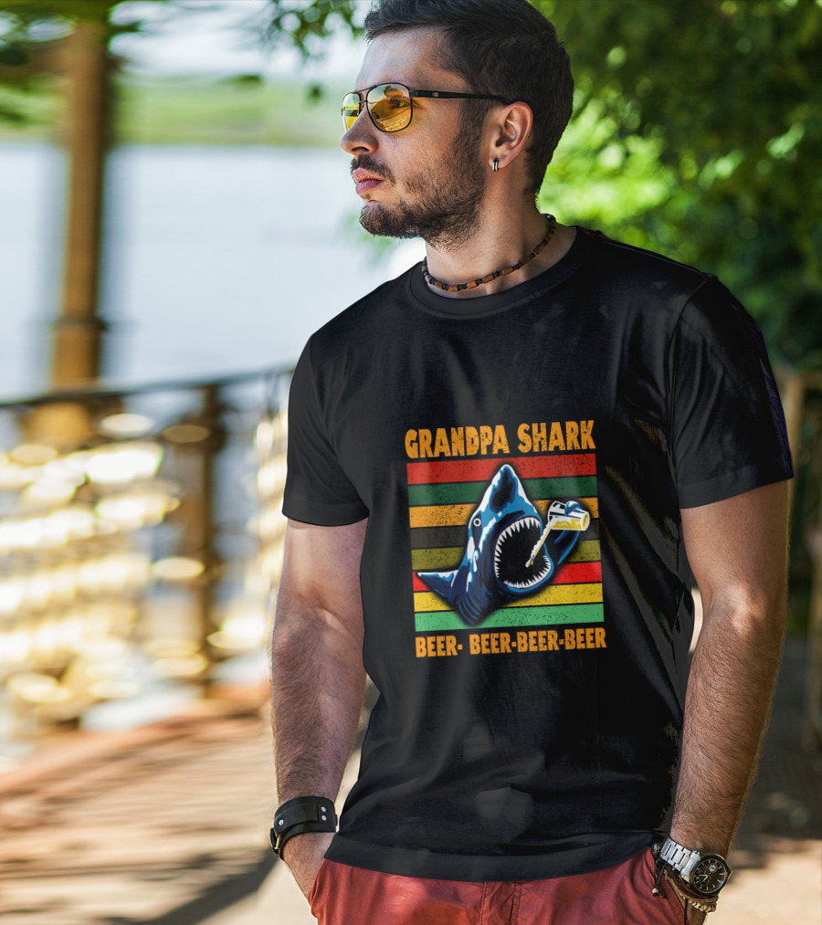 Grandpa Shark Beer Beer Beer Beer Funny Grandfather T-Shirt