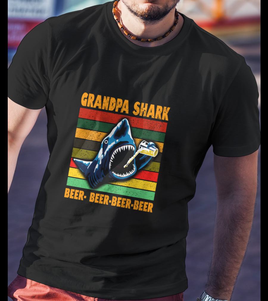 Grandpa Shark Beer Beer Beer Beer Funny Grandfather T-Shirt