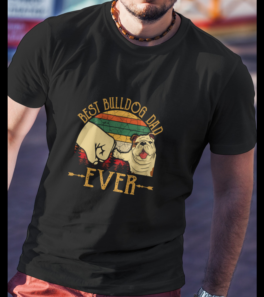 Best Bulldog Dad Ever Vintage Retro Fist Bump T-Shirt