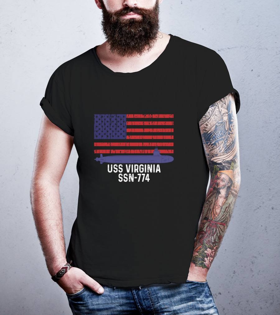 USS Virginia SSN-774 Submarine American Flag Vintage Navy T-Shirt