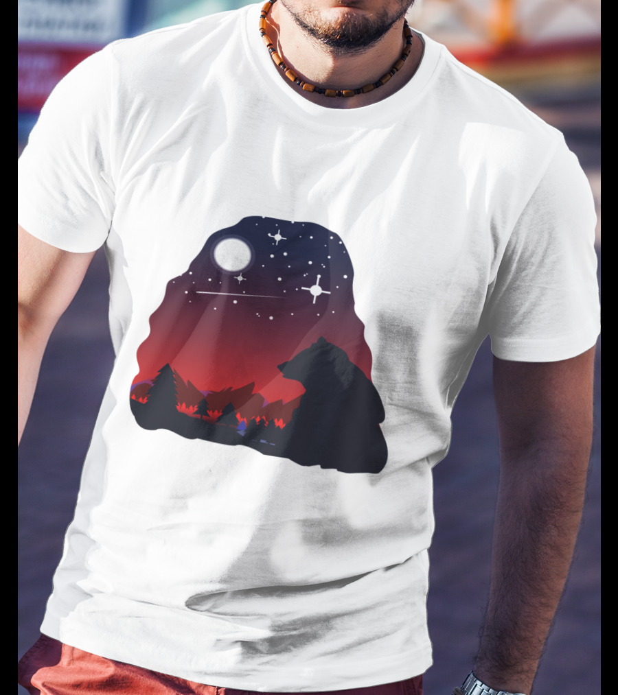 Bear Wildlife Animal Stargazing In Mountain Night Scene T-Shirt
