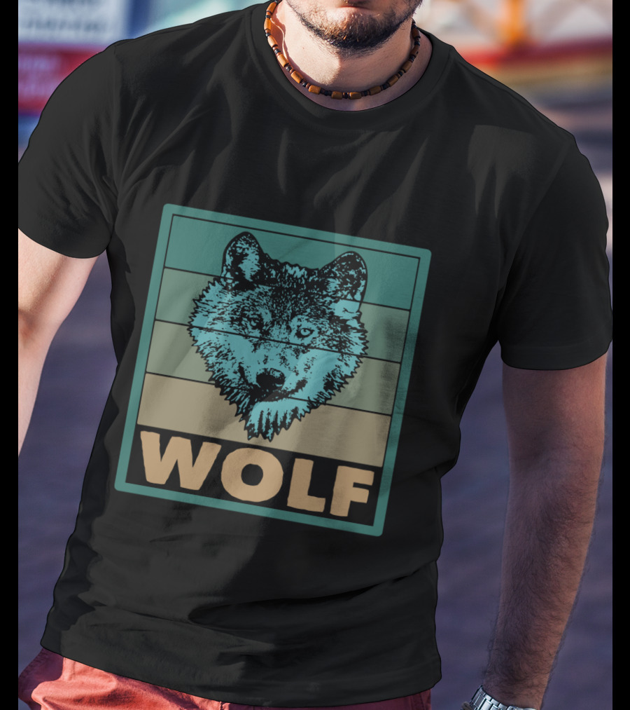 Wolf Wildlife Retro Striped T-Shirt