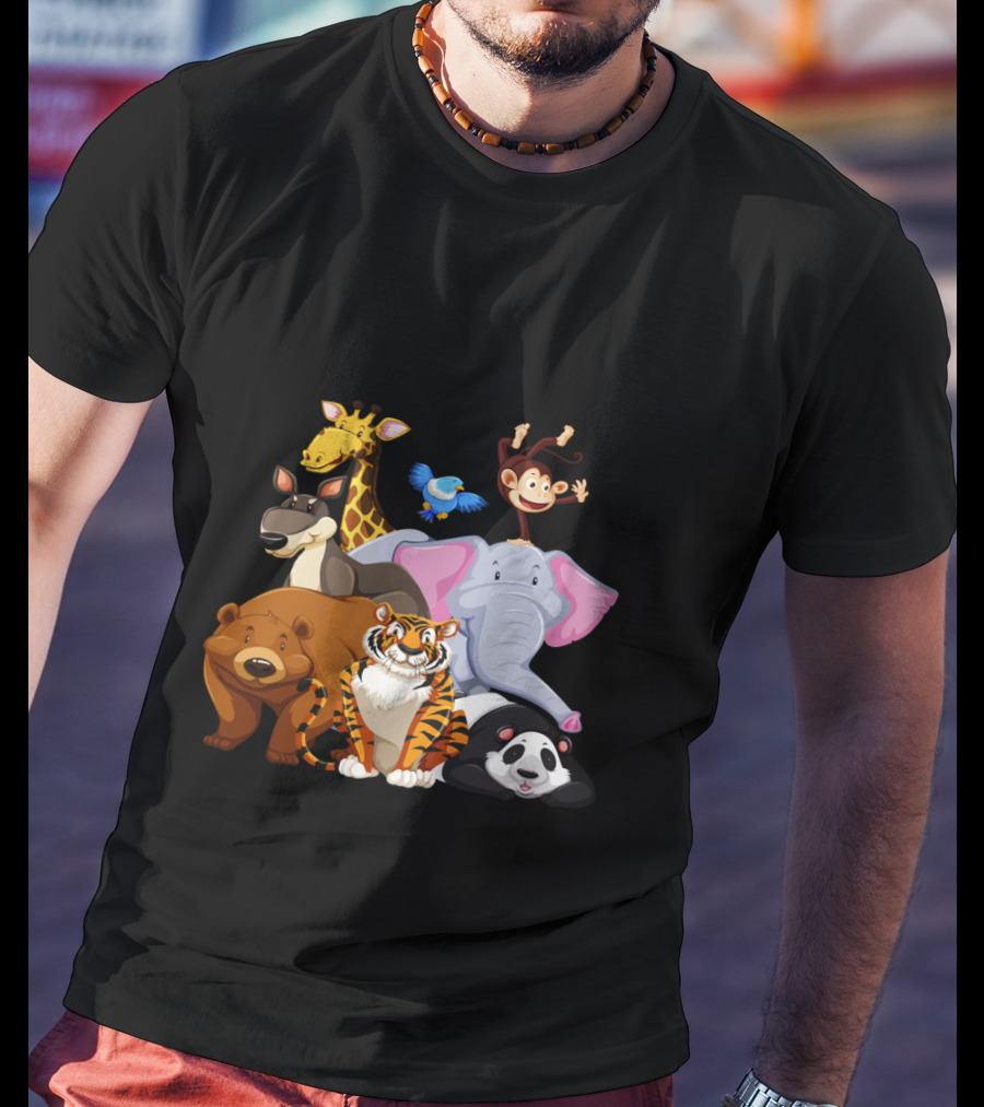 Zoo Animals Day World Wildlife Day Giraffe Elephant Tiger Panda Monkey Bear Kangaroo Bird T-Shirt