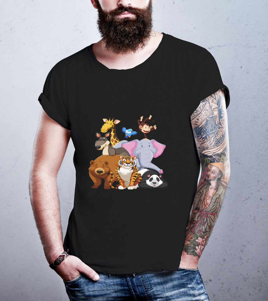 Zoo Animals Day World Wildlife Day Giraffe Elephant Tiger Panda Monkey Bear Kangaroo Bird T-Shirt