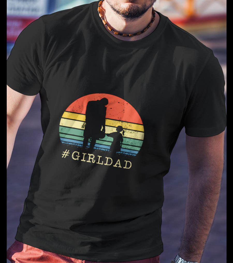 GirlDad Father And Daughter Silhouette Against Retro Sunset T-Shirt