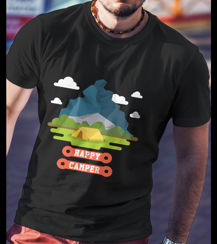 Happy Camper Mountain Tent Outdoors Adventure T-Shirt