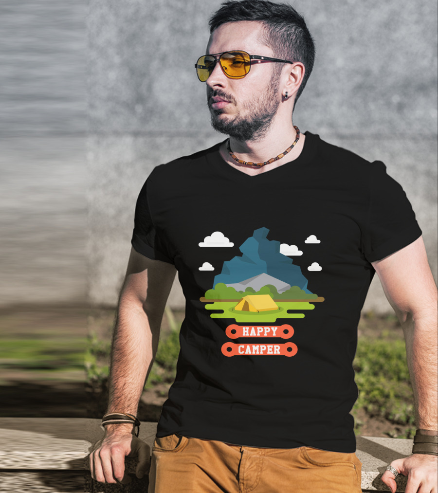 Happy Camper Mountain Tent Outdoors Adventure T-Shirt