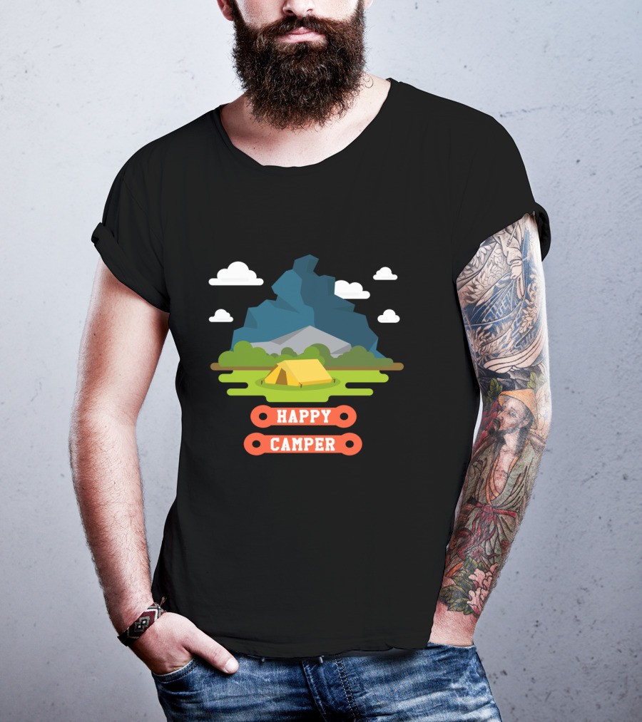 Happy Camper Mountain Tent Outdoors Adventure T-Shirt