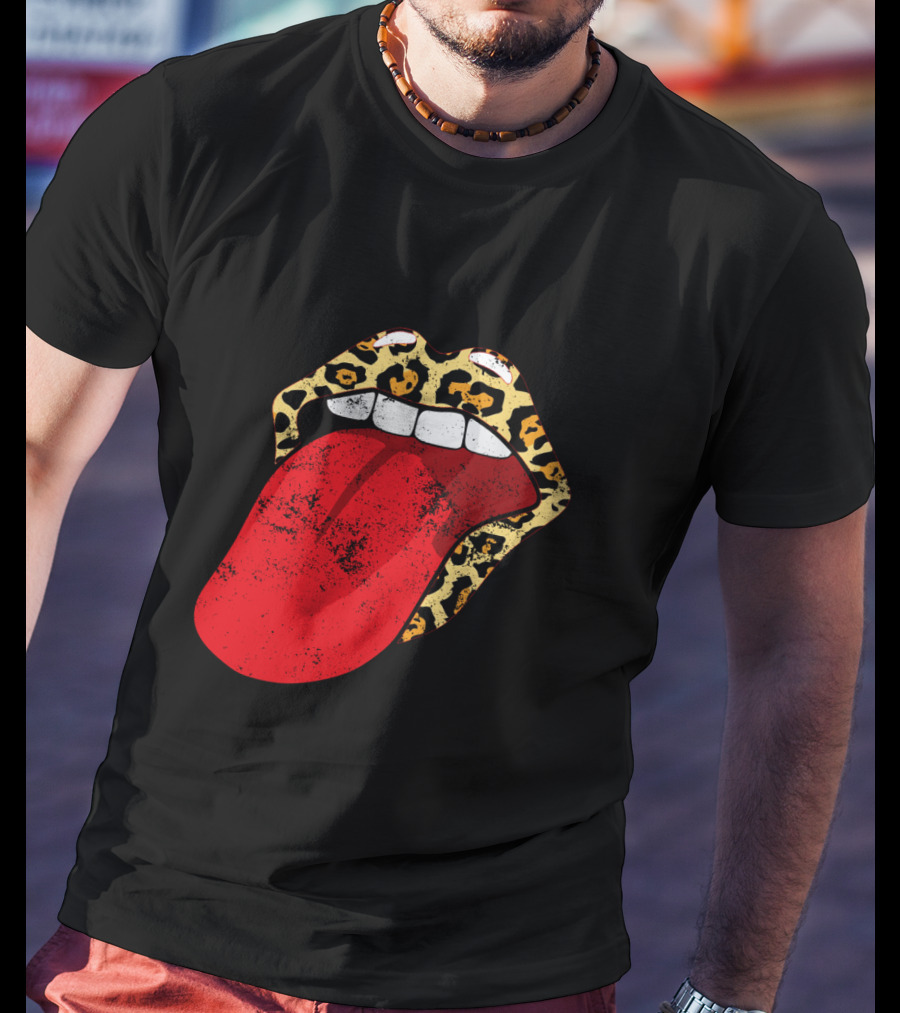 Leopard Lips Red Tongue Cheetah Trendy Rolling Iconic T-Shirt