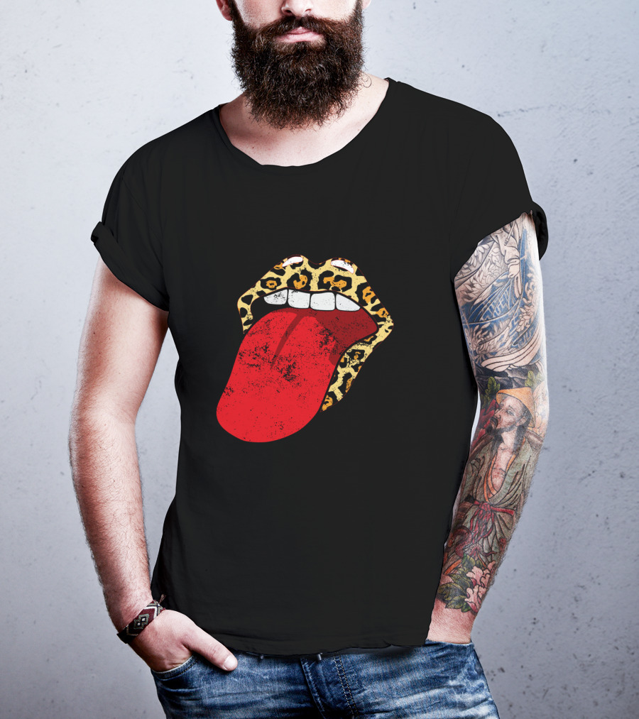Leopard Lips Red Tongue Cheetah Trendy Rolling Iconic T-Shirt