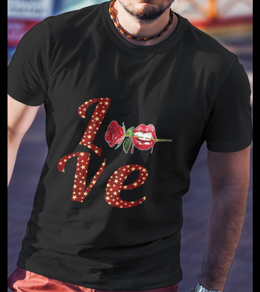 LOVE Tooth Heart Dental Life Dentist Valentine's Day Kiss Rose Lips T-Shirt