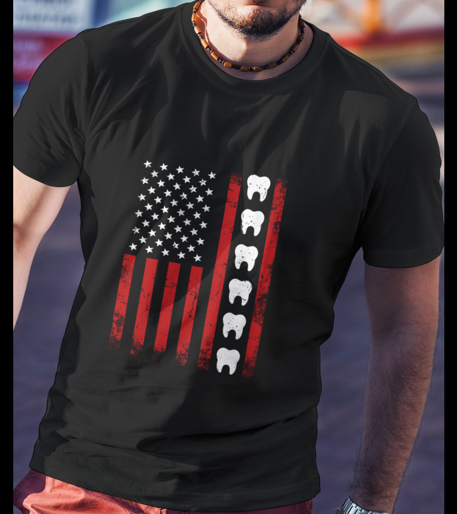 USA Tooth American Flag Patriotic Dentist Dad T-Shirt