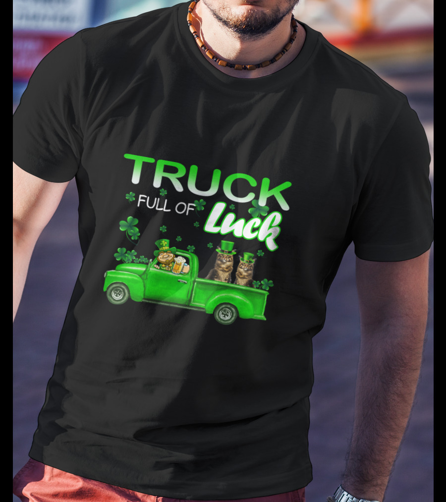 TRUCK Full Of Luck Maine Coon Cat Leprechaun T-Shirt