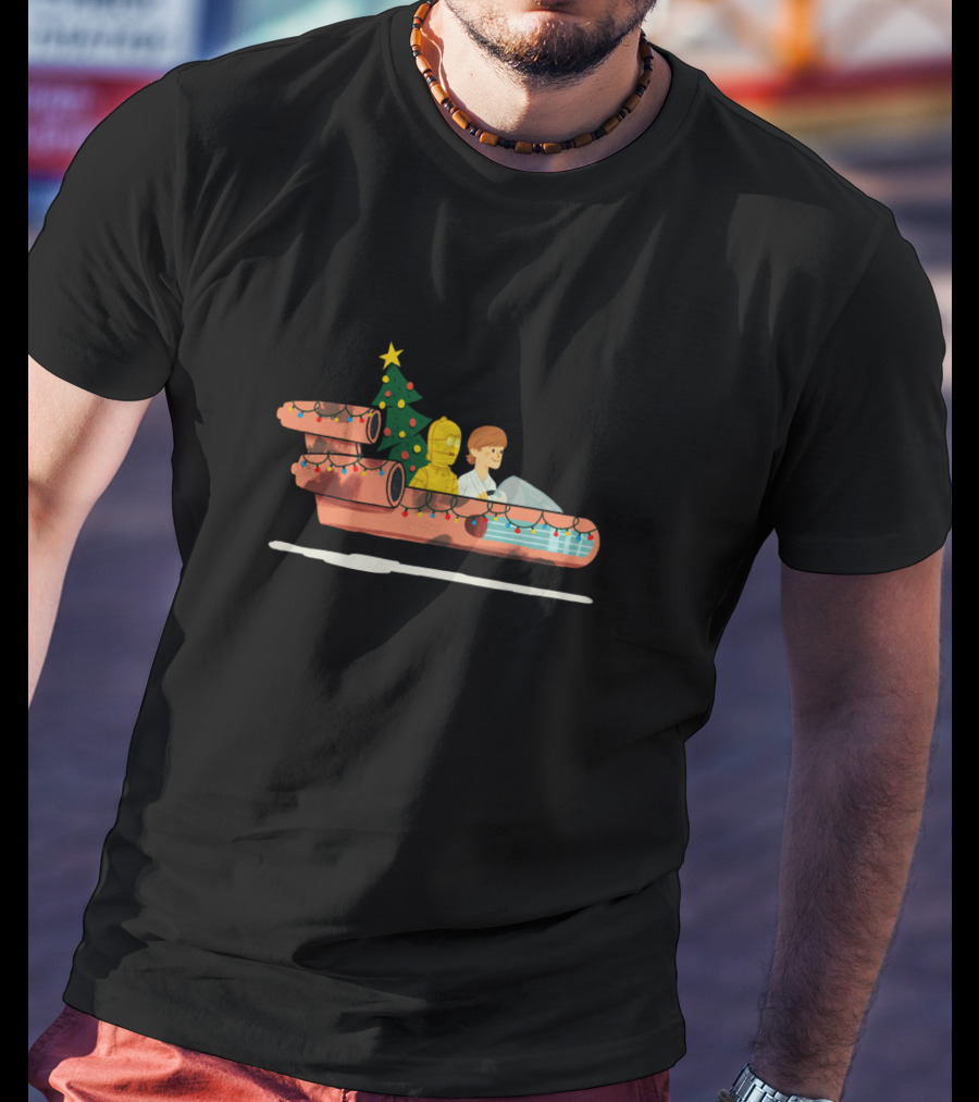 Star Wars Holiday Luke And C-3PO Christmas Tree Landspeeder Festive Run T-Shirt