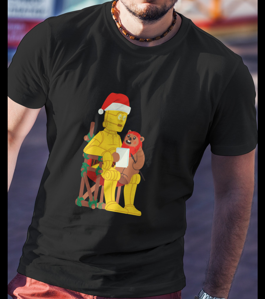 Star Wars Holiday Santa C 3PO And Ewok Christmas Chair Scene T-Shirt