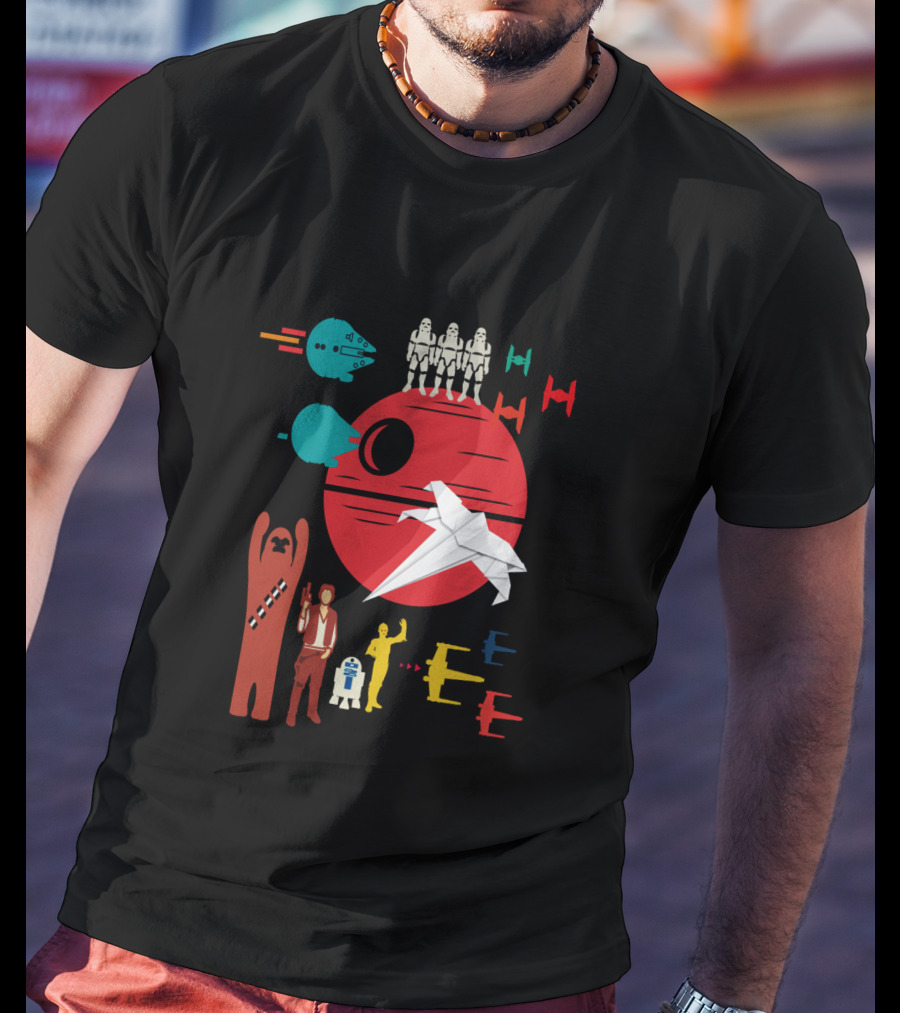 Star Wars Origami Collage Millennium Falcon TIE Fighter Chewbacca R2-D2 T-Shirt