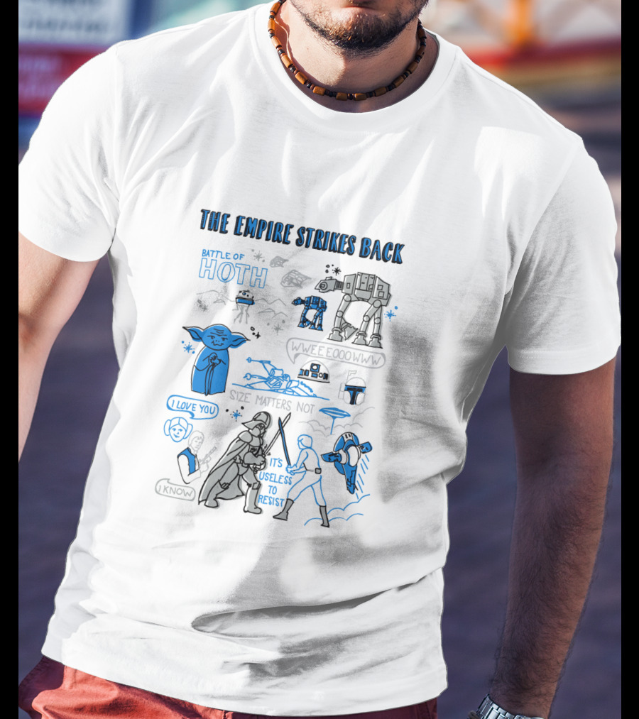Star Wars The Empire Strikes Back Battle Of Hoth Yoda Darth Vader Lightsaber Doodle T-Shirt