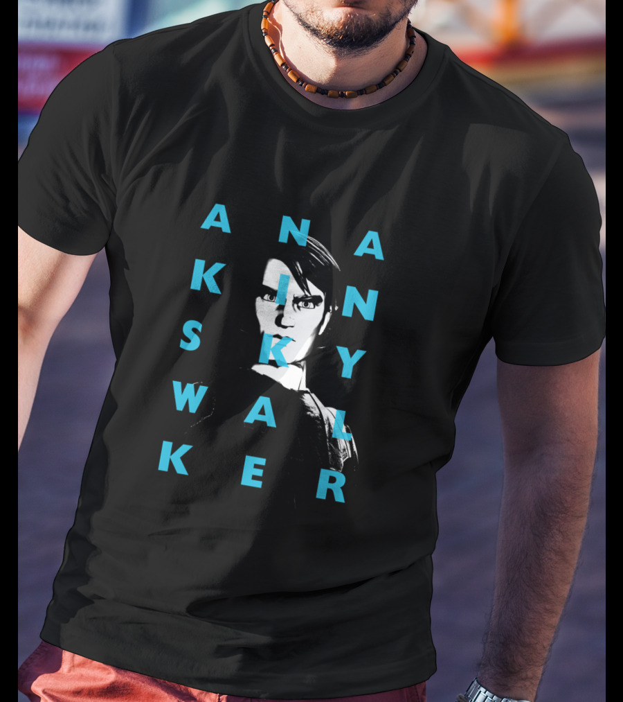 The Clone Wars Anakin Skywalker Text Overlay Black And Blue T-Shirt