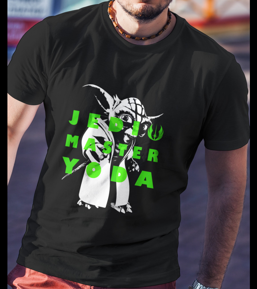 The Clone Wars Yoda Jedi Master Green Text Overlay T-Shirt