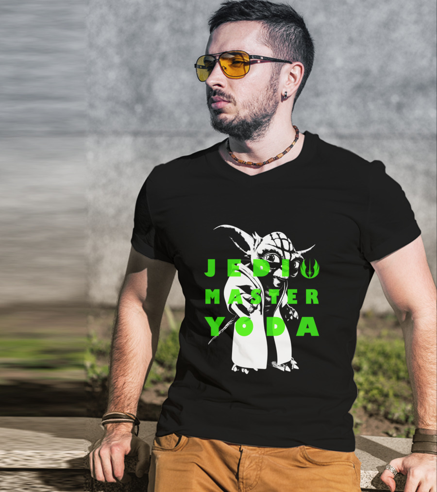 The Clone Wars Yoda Jedi Master Green Text Overlay T-Shirt