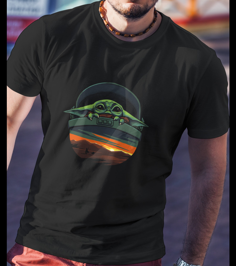 The Mandalorian The Child Sunset Helmet And Desert Horizon T-Shirt
