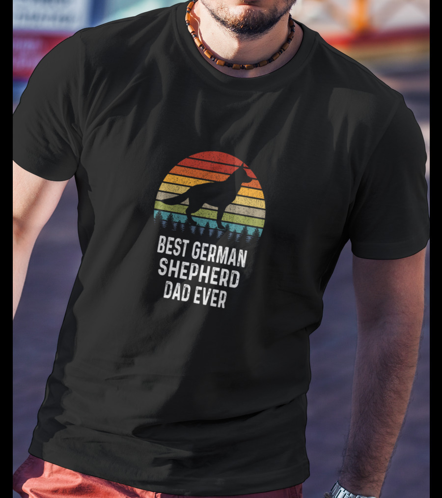 Best German Shepherd Dad Ever Retro Sunset T-Shirt