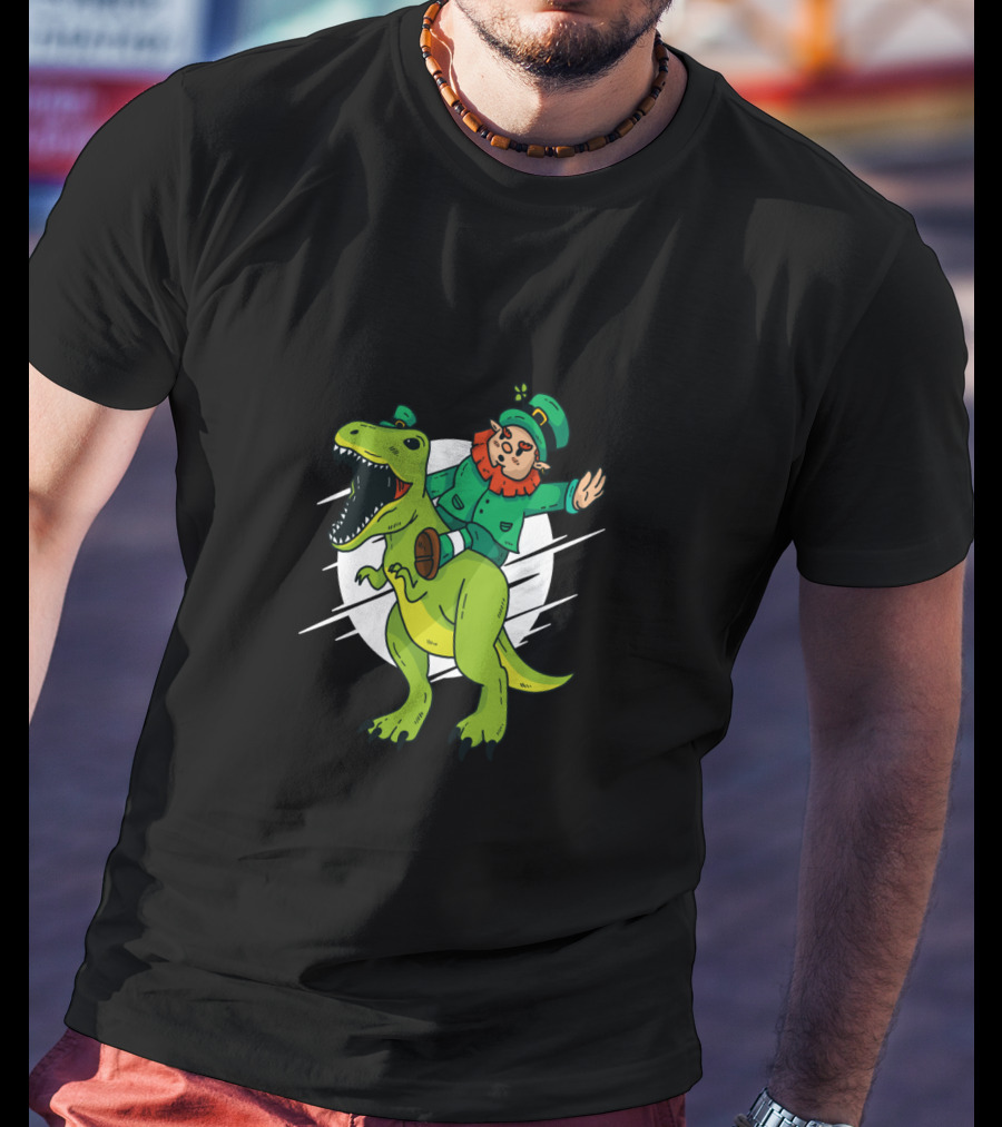 Leprechaun Riding Dinosaur Fantasy Adventure T-Shirt