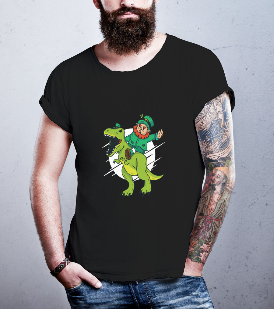 Leprechaun Riding Dinosaur Fantasy Adventure T-Shirt