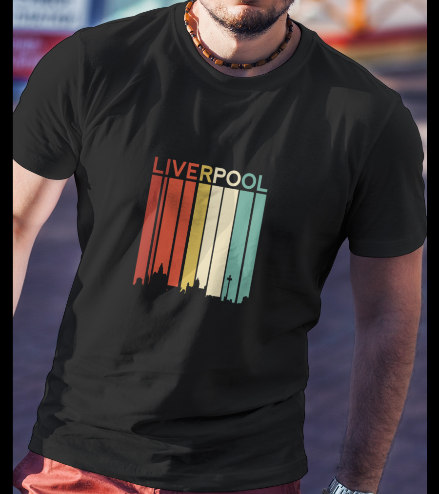 Liverpool England Skyline Retro Columns T-Shirt