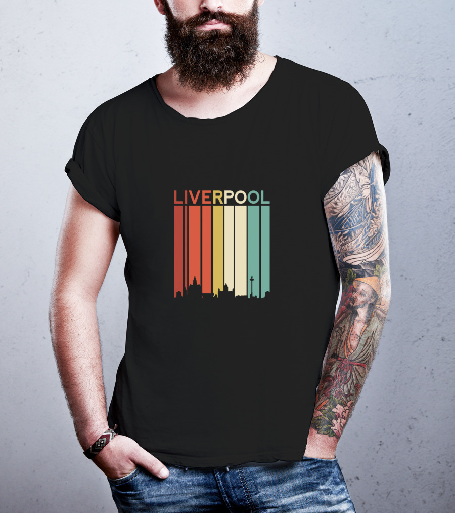 Liverpool England Skyline Retro Columns T-Shirt