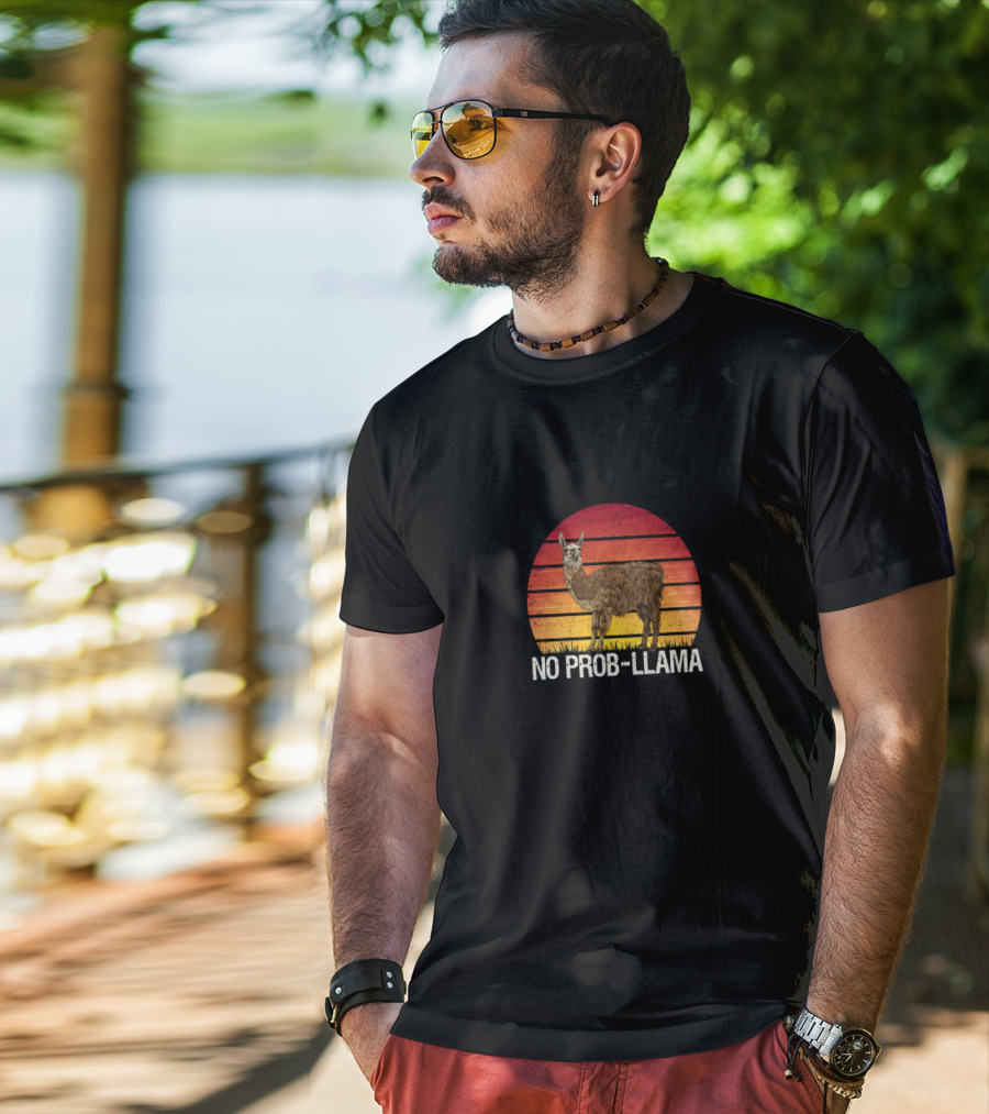NO PROB LLAMA Vintage Llama Alpaca Retro Sunset T-Shirt