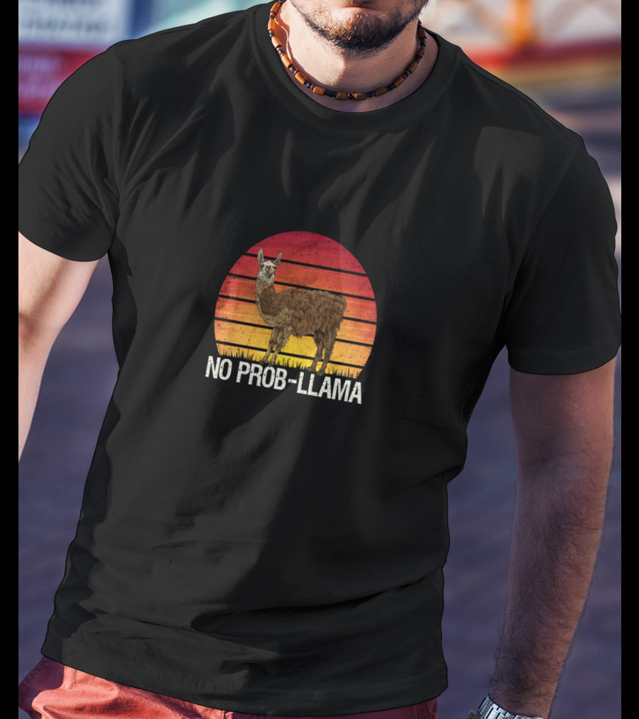 NO PROB LLAMA Vintage Llama Alpaca Retro Sunset T-Shirt
