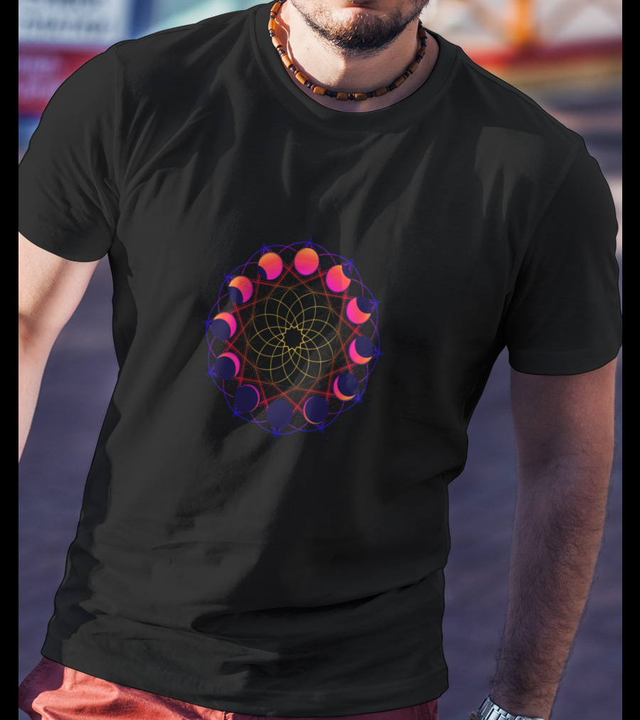 Synthwave Moon Phases Mandala Wicca Witch T-Shirt