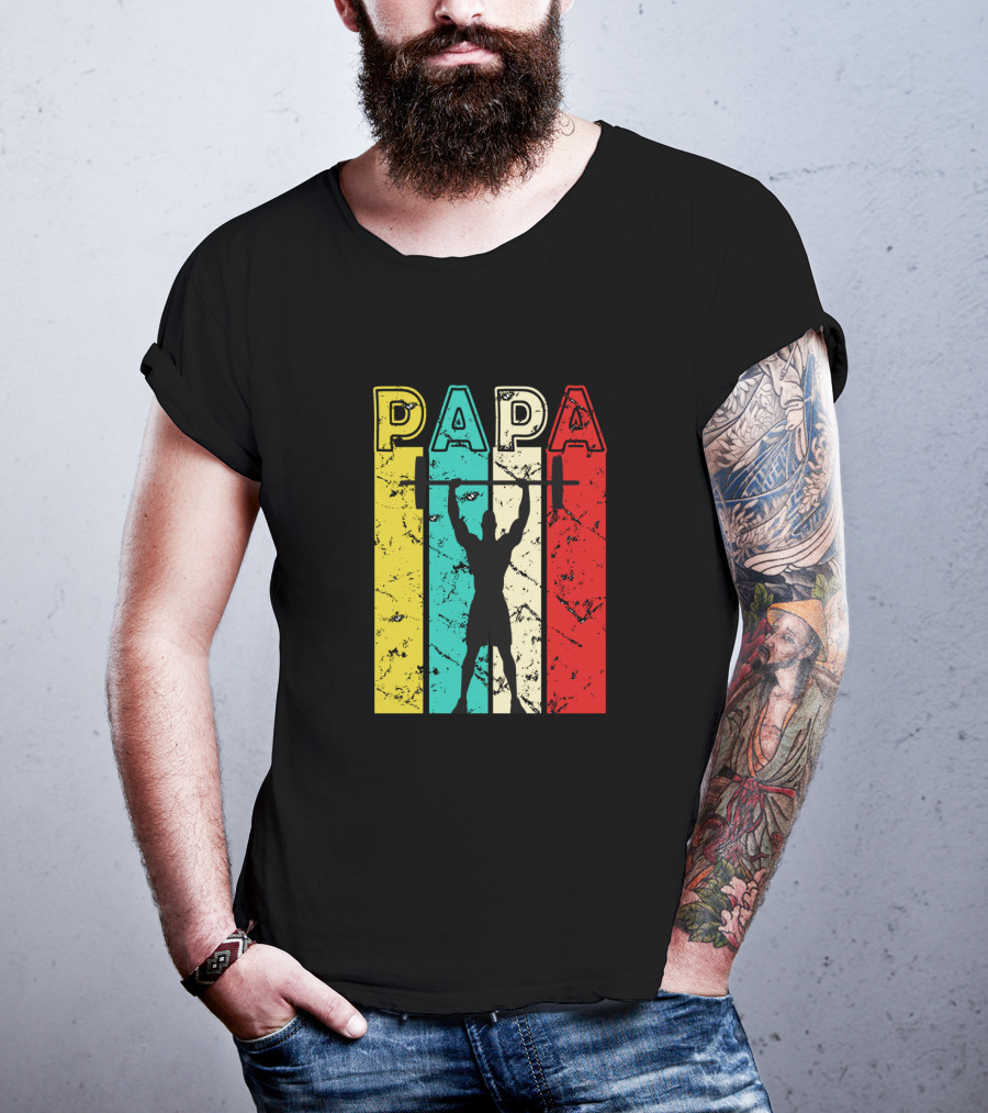 PAPA Weightlifting Silhouette Retro Colors T-Shirt