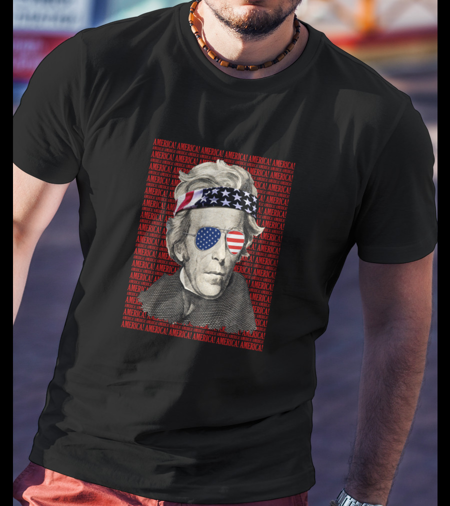 Andrew Jackson American Flag Bandana Sunglasses Patriotic USA America T-Shirt