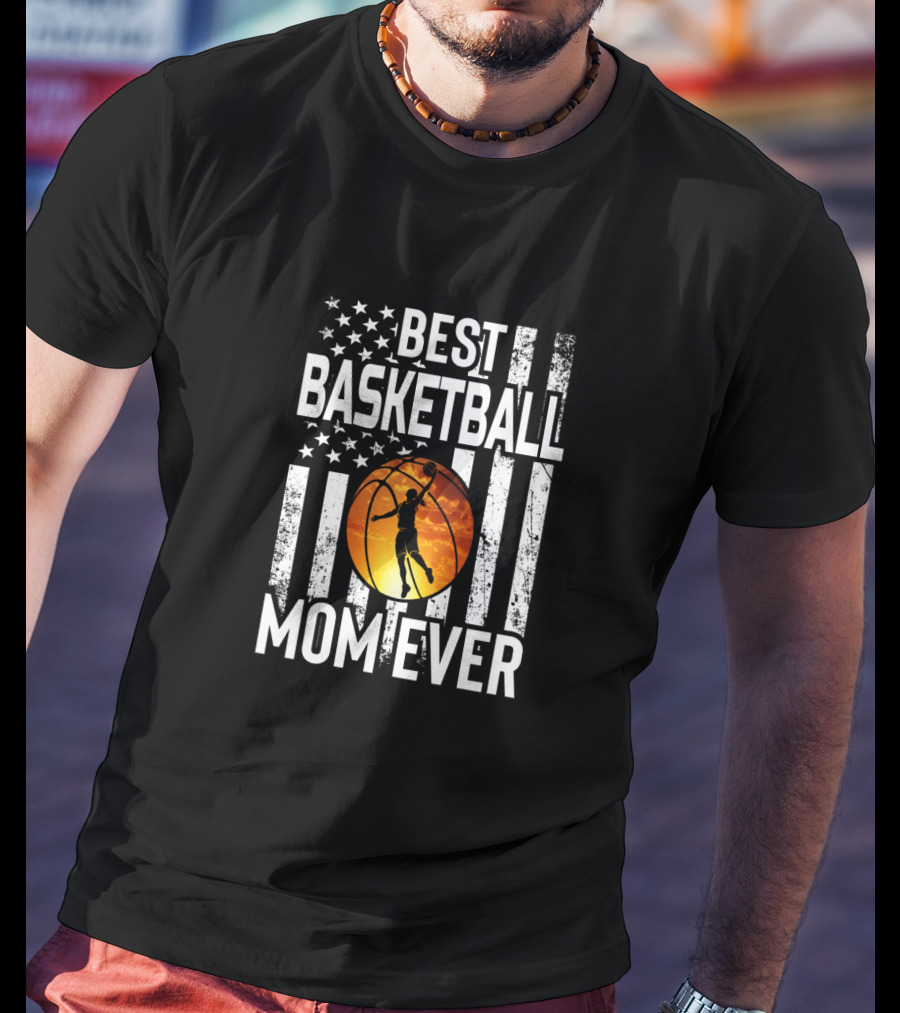 Best Basketball Mom Ever Vintage American Flag Basketball Dunk T-Shirt