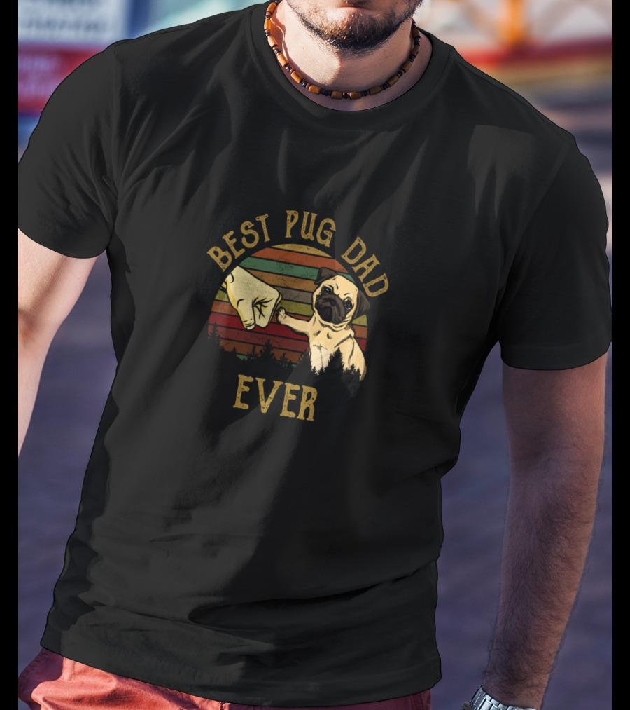 Best Pug Dad Ever Vintage Fist Bump Pug Lover T-Shirt