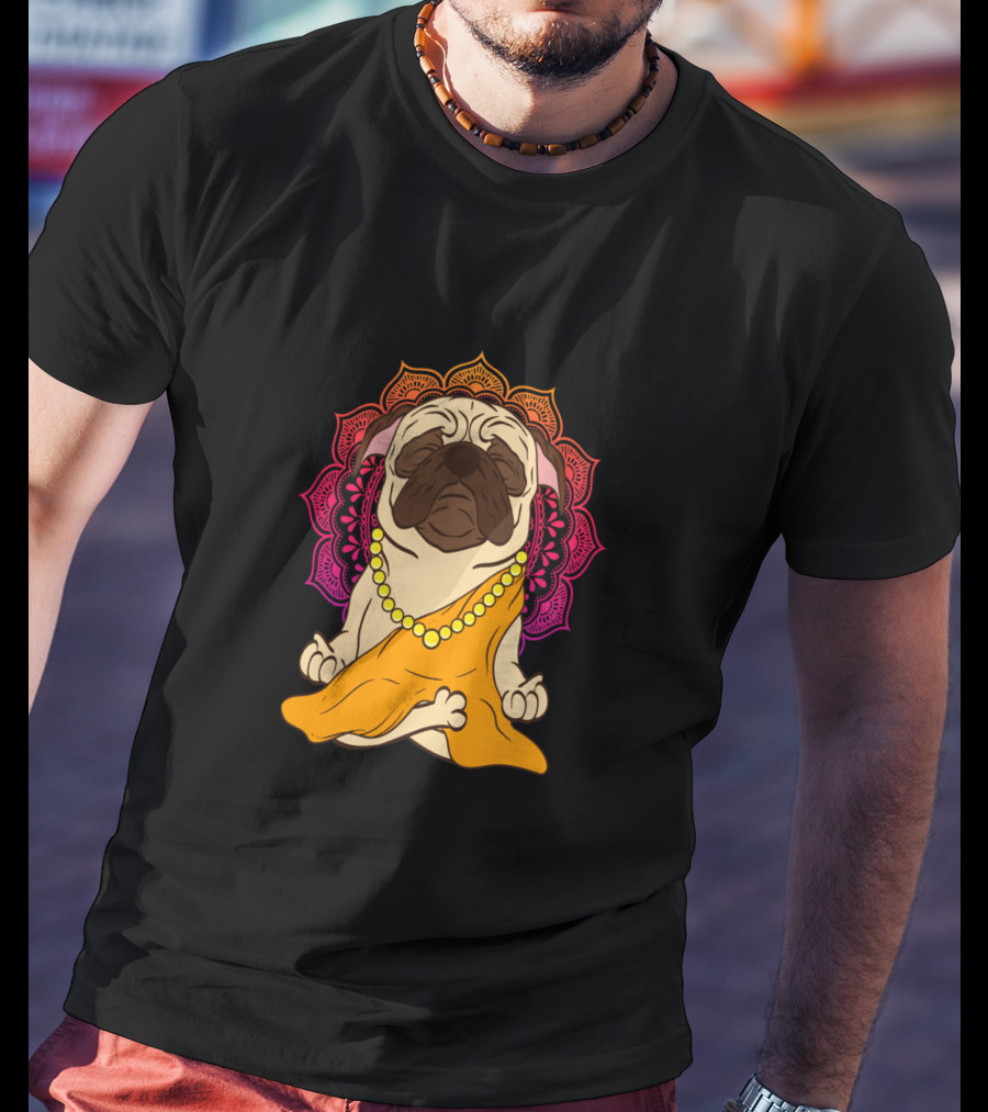 Buddhism Meditation Yoga Pug With Mandala And Beads T-Shirt
